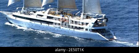 'Pirates stand on an upper deck of the luxury yacht ''Ponant'' after it was seized off the Somali coast April 4, 2008. The yacht was sailing to the Mediterranean Sea from the Seychelles when it was seized in the Gulf of Aden. The pirates took hostage its 30 crew members, many of them French nationals, prompting Paris to send naval forces to the area. Photo by HCMS Charlottetown - TF 150/French Defence Ministry/ABACAPRESS.COM' Stock Photo