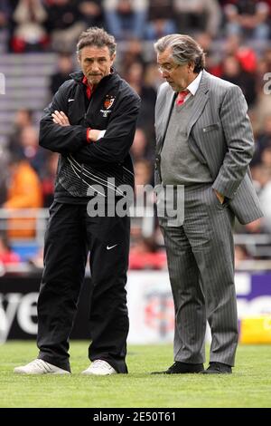 Toulouse's manager Guy Noves and president Rene Bouscatel during the Heineken Cup Rugby match, quarter-final, Toulouse vs Cardiff Blues in Toulouse, France on April 6, 2008. Toulouse won 41-17. Photo by Alex/Cameleon/ABACAPRESS.COM Stock Photo