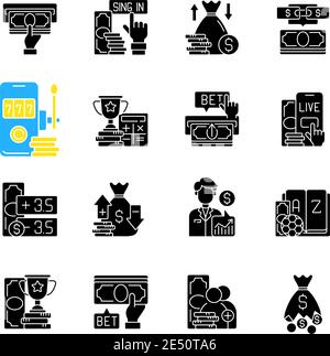 Sports betting black glyph icons set on white space Stock Vector