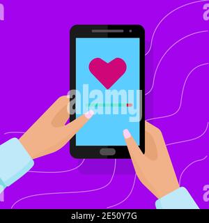 Hands holding a smartphone. Vector flat illustration. Stock Vector
