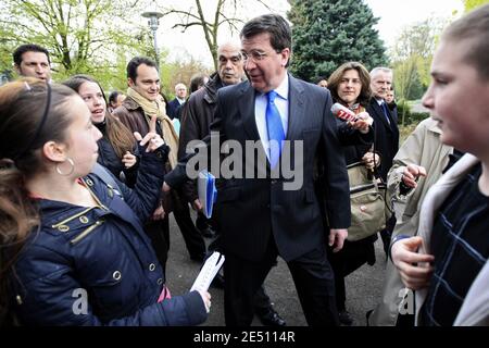 French Minister for National Education Xavier Darcos arrives at the Solignac college in Strasbourg, France, on April 21, 2008. Photo by Antoine/ABACAPRESS.COM Stock Photo