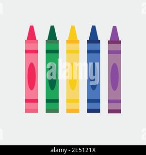 Set of Five Colorful Crayons. Vector Illustration. Stock Vector