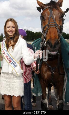 2nd runner-up of elected Miss France 2008 pageant, Laura Tanguy poses as the patron of the Bouscat Horsetracks Grand Prix in Le Bouscat, southwestern France on April 23, 2008. Laura Tanguy will be the French representative to the 2008 Miss Universe contest, as Miss France 2008 Valerie Begue resigned after the publication of equivocal pictures. Photo by Patrick Bernard/ABACAPRESS.COM Stock Photo