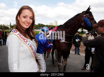 2nd runner-up of elected Miss France 2008 pageant, Laura Tanguy poses as the patron of the Bouscat Horsetracks Grand Prix in Le Bouscat, southwestern France on April 23, 2008. Laura Tanguy will be the French representative to the 2008 Miss Universe contest, as Miss France 2008 Valerie Begue resigned after the publication of equivocal pictures. Photo by Patrick Bernard/ABACAPRESS.COM Stock Photo