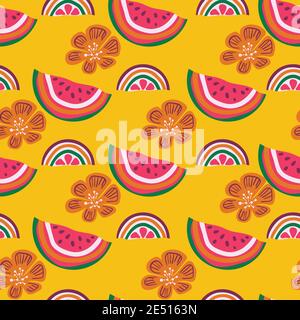 watermelon and orange seamless vector pattern Stock Vector
