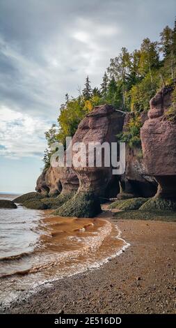 Hopewell Rocks Park in Canada, located on the shores of the Bay of Fundy by the North Atlantic Ocean Stock Photo