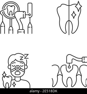Dentistry method and practice linear icons set Stock Vector