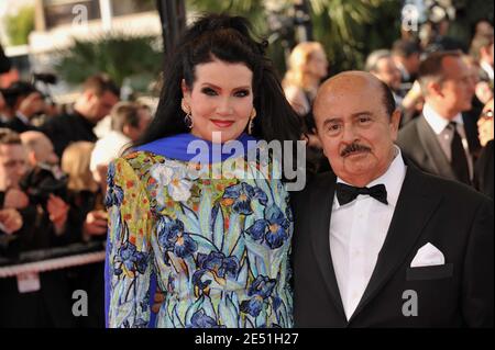 Adnan Khashoggi and wife arriving at the Palais des Festivals in Cannes, France, May 18, 2008, for the screening of Steven Spielberg's Indiana Jones and the Kingdom of the Crystal Skull presented out of competition at the 61th Cannes Film Festival. Photo by Hahn-Nebinger-Orban/ABACAPRESS.COM Stock Photo