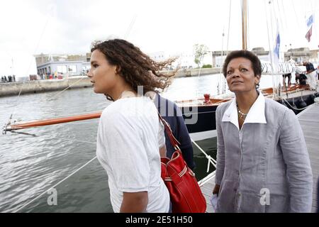 Jacqueline Tabarly, wife of French sailing legend late Eric Tabarly, and her daugther attend the opening of the 'City of sailing - Eric Tabarly' to mark the 10th anniversary of his death in Lorient, western France, on May 17, 2008. Photo by Thomas Bregardis/Cameleon/ABACAPRESS.COM Stock Photo