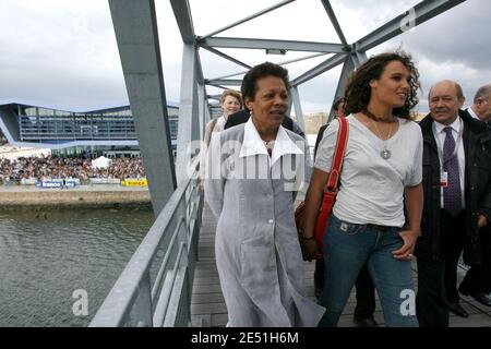 Jacqueline Tabarly, wife of French sailing legend late Eric Tabarly, and her daughter attend the opening of the 'City of sailing - Eric Tabarly' to mark the 10th anniversary of his death in Lorient, western France, on May 17, 2008. Photo by Thomas Bregardis/Cameleon/ABACAPRESS.COM Stock Photo