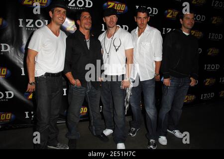 (L to R) Singers Joey McIntyre, Danny Wood, Donnie Wahlberg, Jordan Knight and Jonathan Knight of New Kids on the Block pose in the press room during Z100's Zootopia at the IZOD Center in East Rutherford, NJ, USA, on May 17, 2008. Photo by Gregorio Binuya/ABACAPRESS.COM Stock Photo