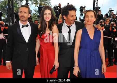 The cast of 'Largo Winch' (from L) British actress Kristin Scott Thomas, French actor Tomer Sisley and Serbian actress and model Bojana Panic arriving at the Palais des Festivals in Cannes, Southern France, May 19, 2008, for the screening of Jean-Pierre and Luc Dardenne's Le Silence de Lorna presented in competition at the 61st Cannes Film Festival. Photo by Hahn-Nebinger-Orban/ABACAPRESS.COM Stock Photo