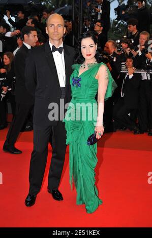 Dita Von Teese and guest seen arriving at the Palais des Festivals in Cannes, Southern France, May 20, 2008, for the screening of Clint Eastwood's Changeling presented in competition at the 61st Cannes Film Festival. Photo by Hahn-Nebinger-Orban/ABACAPRESS.COM Stock Photo