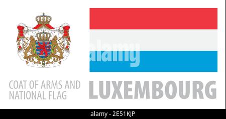 Vector set of the coat of arms and national flag of Luxembourg Stock Vector