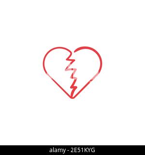 Linear hand drawn broken heart icon, heart two parts. Divorce icon. Stock Vector illustration isolated Stock Vector