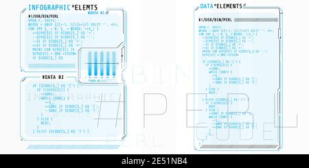 HUD interface elements with part of the code Perl. Stock Vector