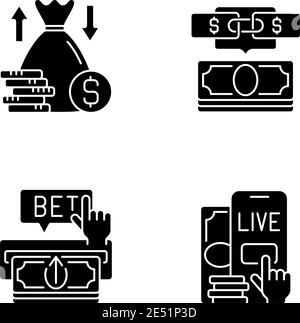 Bookmaking black glyph icons set on white space Stock Vector