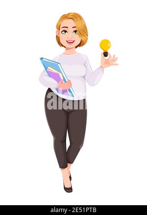 Young plus size pretty woman. Beautiful overweight businesswoman having a good idea. Stock vector illustration Stock Vector