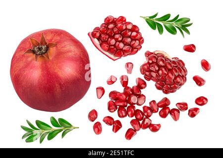 Pomegranate isolated on white background . Top view. Flat lay. Stock Photo