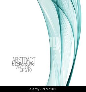 Art template with bright teal flowing veil. Abstract design. Vector modern background. Elegant wavy curved lines. Layout for brochure, book. EPS10 Stock Vector