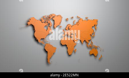 Orange World map on grey background Stock Photo