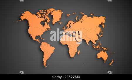Orange World map on dark background Stock Photo