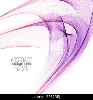 Modern layout with bright purple flying transparent scarf. Abstract design. Vector template, colored line art, white background. Elegant curves. EPS10 Stock Vector