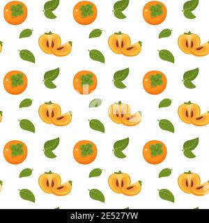 Persimmon seamless pattern on white background Stock Vector