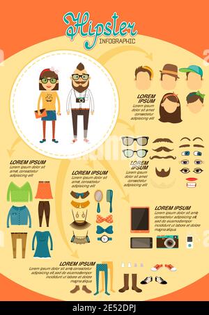Hipster infographics with fashion design elements for vintage presentation and marketing report vector illustration Stock Vector