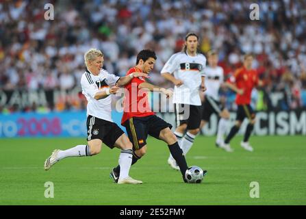 Spain's Cesc Fabregas and Germany's Bastian Schweinsteiger battle for the ball during the UEFA EURO 2008 Final match between Spain vs Germany at Ernst Happel Stadion in Vienna, Austria on June 29, 2008. Spain won 1-0. Photo by Steeve McMay/Cameleon/ABACAPRESS.COM Stock Photo