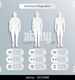 Infographic elements for men fitness and sports of healthcare weight loss power training vector illustration graphic elements Stock Vector