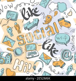Seamless doodle social media pattern background vector illustration Stock Vector