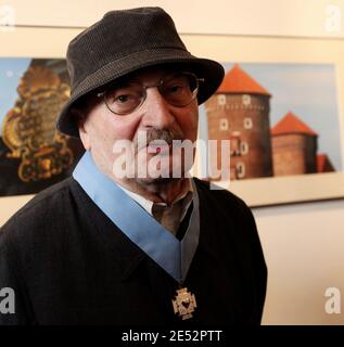 Krakow, Poland - March 27, 2012: Slawomir Mrozek in Krakow. Meeting with readers and the premiere of Slawomir Mrozek's latest book in Krakow at Wawel. Stock Photo