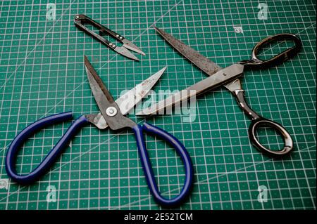 set of old scissors for tailor. set old scissors Stock Photo