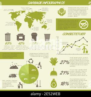 Garbage recycling infographic elements set with icons and charts vector illustration Stock Vector