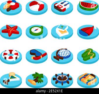 Holiday summer vacation  travel and tourism isometric set isolated vector illustration Stock Vector