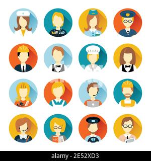 Set of colorful profession people flat style icons in circles with long shadows vector illustration Stock Vector