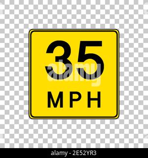 35 MPH road sign isolated on transparent background illustration Stock ...