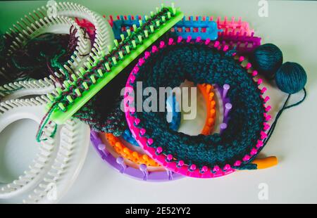 View Of Loom Knitting Equipment With Yarn And Knitting Hook Stock Photo -  Download Image Now - iStock