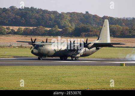 ZH873, a Lockheed Martin Hercules C4 operated by the Royal Air Force, at Prestwick Airport in Ayrshire, Scotland. Stock Photo