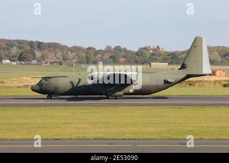 ZH873, a Lockheed Martin Hercules C4 operated by the Royal Air Force, at Prestwick Airport in Ayrshire, Scotland. Stock Photo