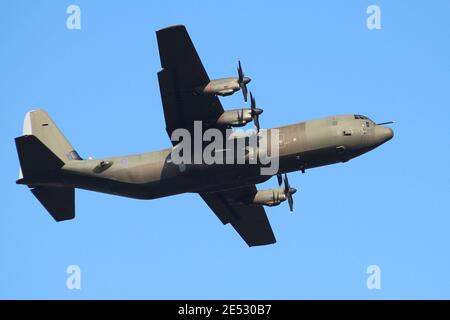 ZH873, a Lockheed Martin Hercules C4 operated by the Royal Air Force, at Prestwick Airport in Ayrshire, Scotland. Stock Photo