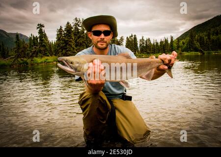 Sockeye Salmon catch of the day on Lake Kijik near Lake Clark National Park in Southwest Alaska. Stock Photo