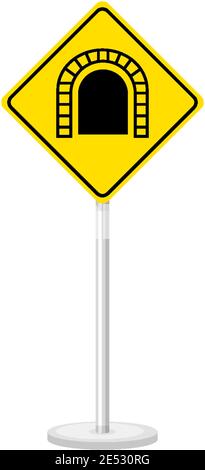 Yellow traffic warning sign on white background illustration Stock Vector