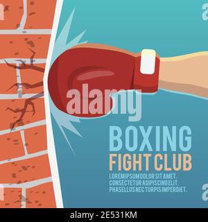Boxer gloves hitting brick wall cartoon boxing fight club poster vector illustration Stock Vector