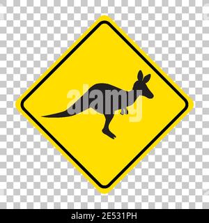 Kangaroo crossing sign isolated on transparent background illustration Stock Vector