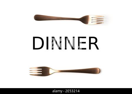 Banner of two forks, isolated on white background Stock Photo