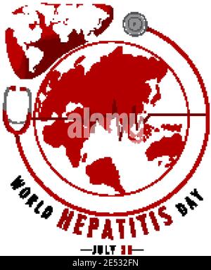 World Hepatitis Day logo or banner with world map on red liver illustration Stock Vector