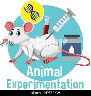 Animal Experimentation font with a white mice logo in cartoon style illustration Stock Vector