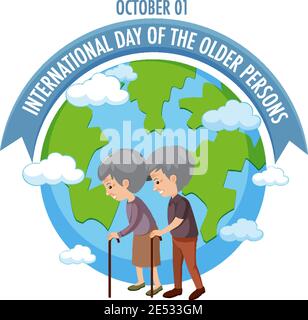 International Day of the Older Persons 1st October logo with a old couple illustration Stock Vector